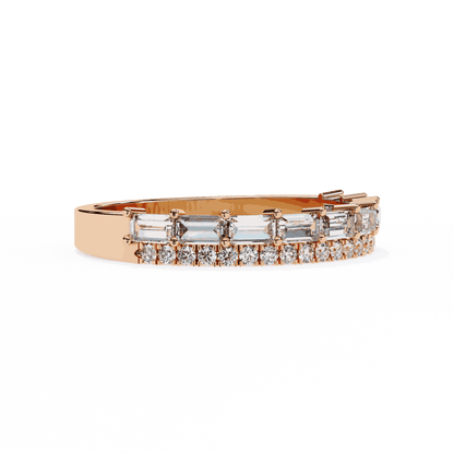 Emerald Cut Lab Grown Diamond Pave Engagement Ring with Double Row Baguette and Pave Band