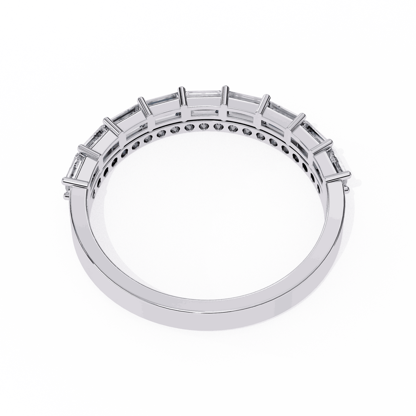Emerald Cut Lab Grown Diamond Pave Engagement Ring with Double Row Baguette and Pave Band