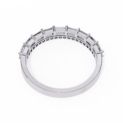 Emerald Cut Lab Grown Diamond Pave Engagement Ring with Double Row Baguette and Pave Band