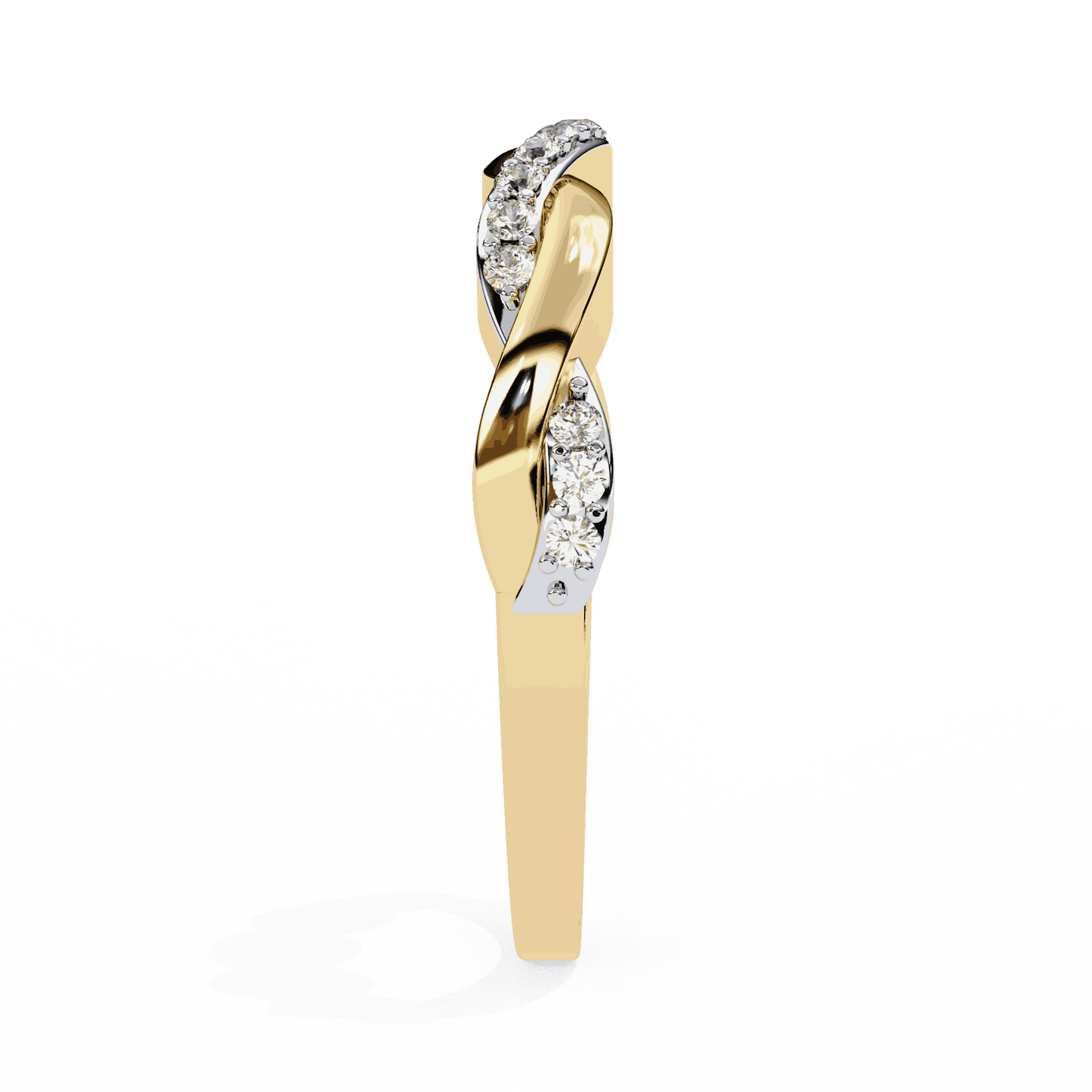 Round Cut Lab Grown Diamond Pave Engagement Ring with Infinity Twist Eternity Band