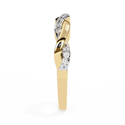 Round Cut Lab Grown Diamond Pave Engagement Ring with Infinity Twist Eternity Band