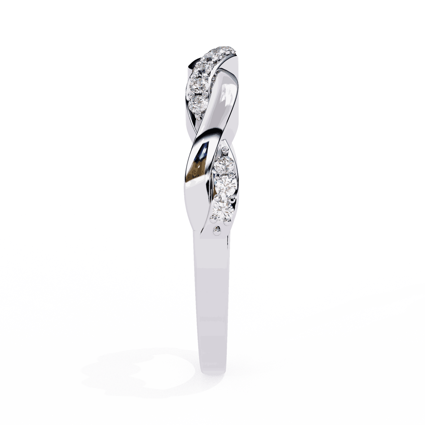 Round Cut Lab Grown Diamond Pave Engagement Ring with Infinity Twist Eternity Band