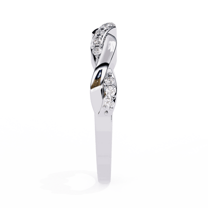 Round Cut Lab Grown Diamond Pave Engagement Ring with Infinity Twist Eternity Band