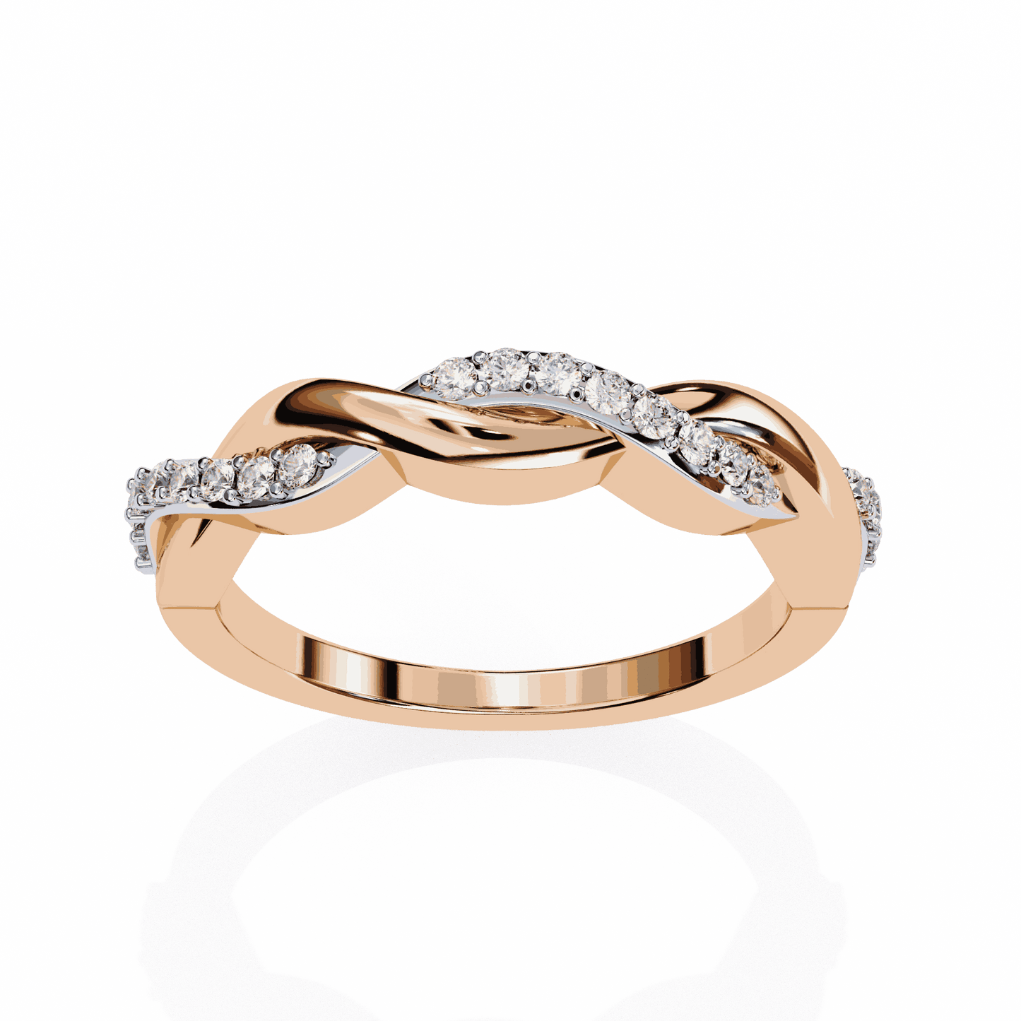 Round Cut Lab Grown Diamond Pave Engagement Ring with Infinity Twist Eternity Band
