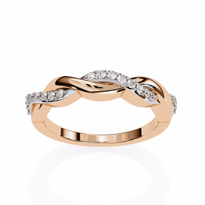 Round Cut Lab Grown Diamond Pave Engagement Ring with Infinity Twist Eternity Band
