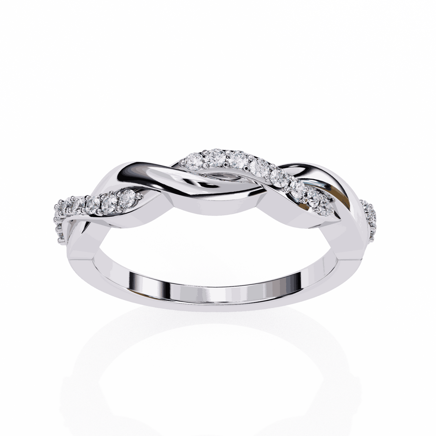 Round Cut Lab Grown Diamond Pave Engagement Ring with Infinity Twist Eternity Band