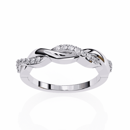 Round Cut Lab Grown Diamond Pave Engagement Ring with Infinity Twist Eternity Band
