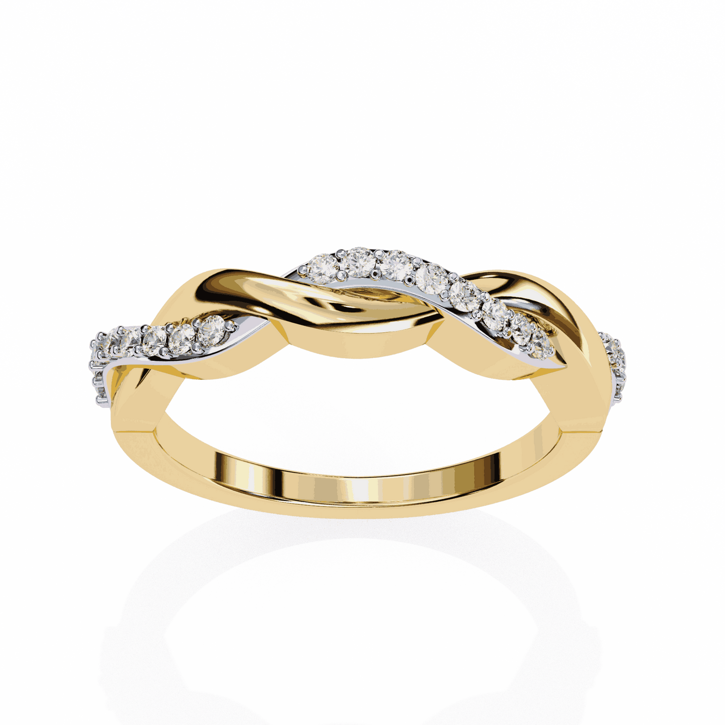 Round Cut Lab Grown Diamond Pave Engagement Ring with Infinity Twist Eternity Band