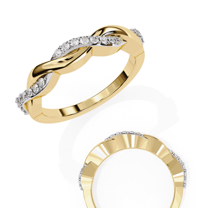 Round Cut Lab Grown Diamond Pave Engagement Ring with Infinity Twist Eternity Band