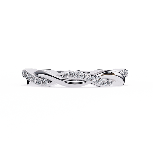 Round Cut Lab Grown Diamond Pave Engagement Ring with Infinity Twist Eternity Band