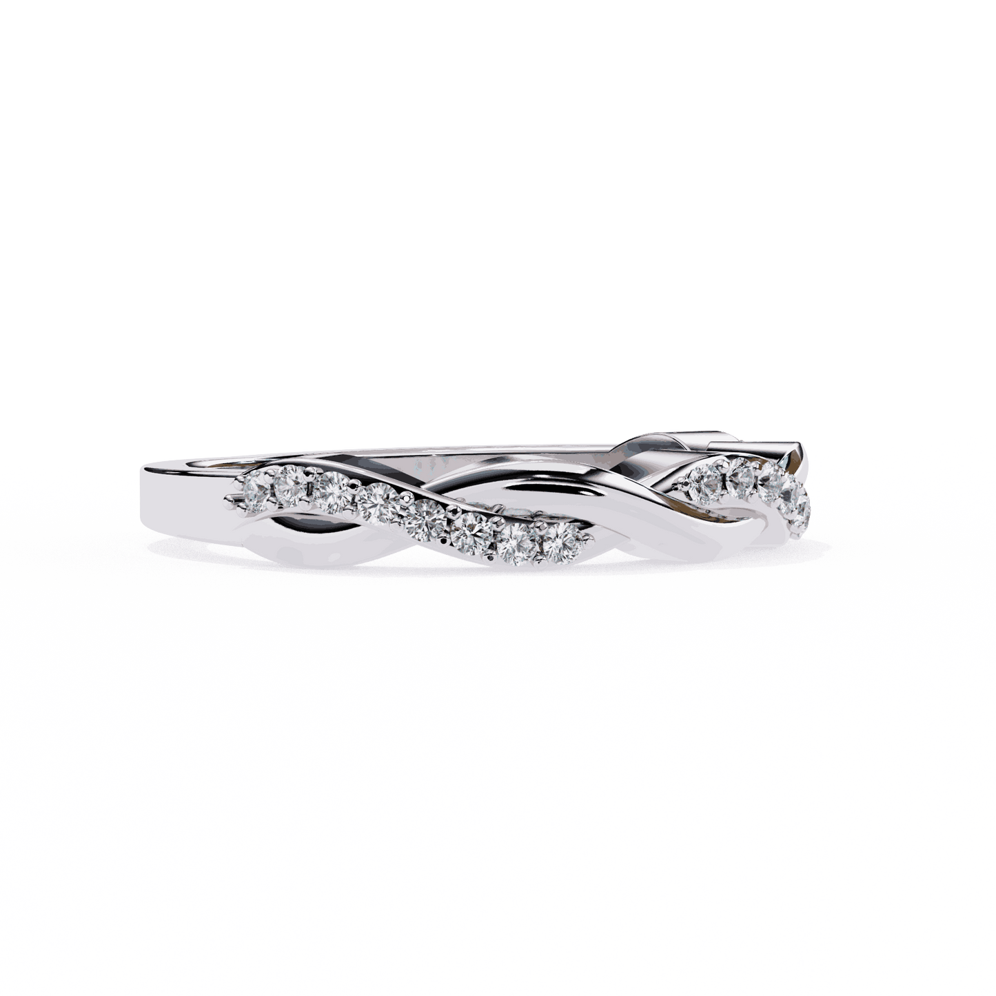 Round Cut Lab Grown Diamond Pave Engagement Ring with Infinity Twist Eternity Band