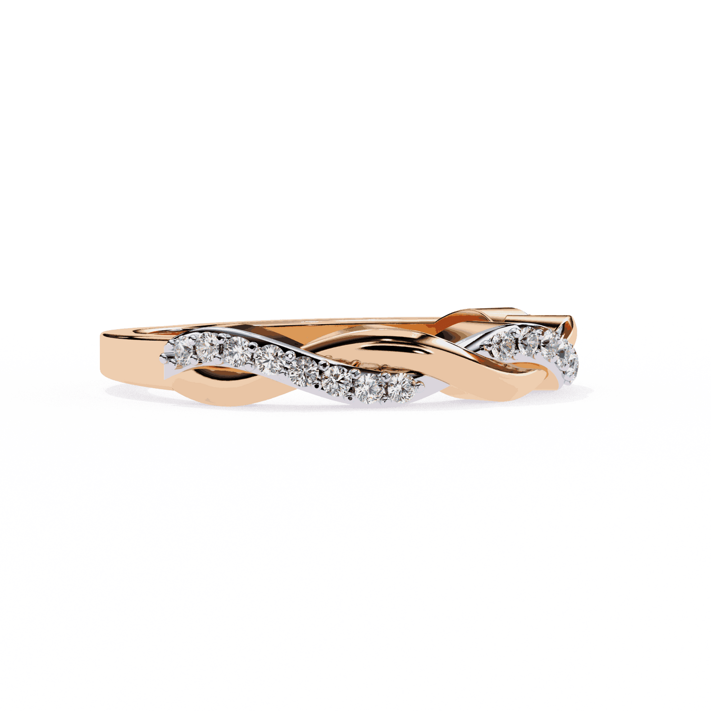 Round Cut Lab Grown Diamond Pave Engagement Ring with Infinity Twist Eternity Band