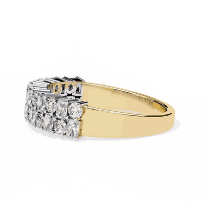 Radiant Cut Lab Grown Diamond Pave Engagement Ring with Double Row Checkerboard Mixed Cut Band