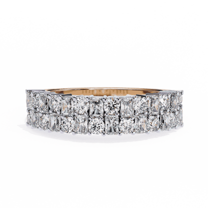 Radiant Cut Lab Grown Diamond Pave Engagement Ring with Double Row Checkerboard Mixed Cut Band