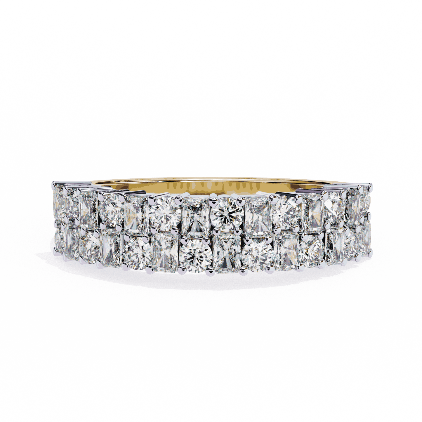 Radiant Cut Lab Grown Diamond Pave Engagement Ring with Double Row Checkerboard Mixed Cut Band