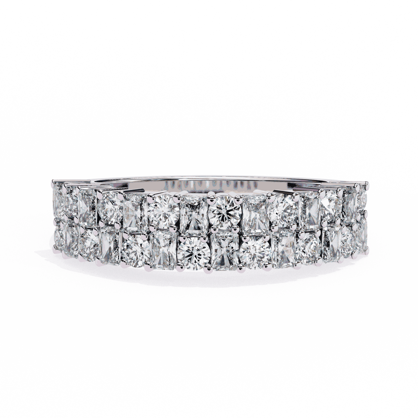Radiant Cut Lab Grown Diamond Pave Engagement Ring with Double Row Checkerboard Mixed Cut Band