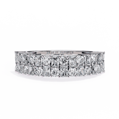 Radiant Cut Lab Grown Diamond Pave Engagement Ring with Double Row Checkerboard Mixed Cut Band