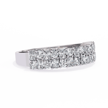 Radiant Cut Lab Grown Diamond Pave Engagement Ring with Double Row Checkerboard Mixed Cut Band