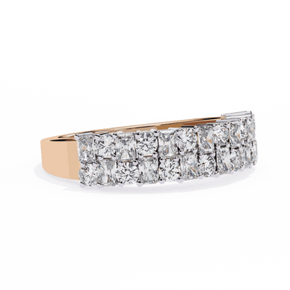 Radiant Cut Lab Grown Diamond Pave Engagement Ring with Double Row Checkerboard Mixed Cut Band