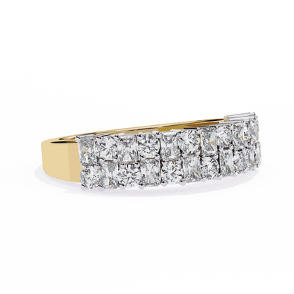 Radiant Cut Lab Grown Diamond Pave Engagement Ring with Double Row Checkerboard Mixed Cut Band