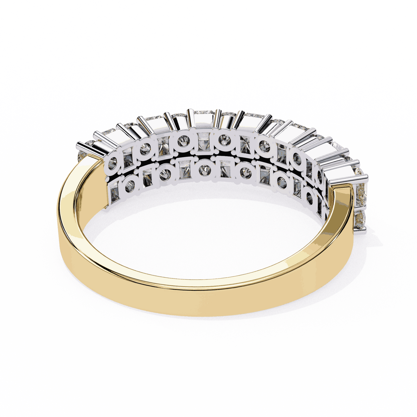 Radiant Cut Lab Grown Diamond Pave Engagement Ring with Double Row Checkerboard Mixed Cut Band