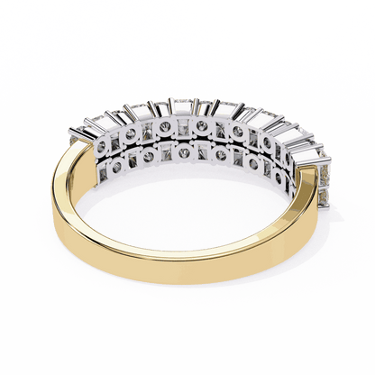 Radiant Cut Lab Grown Diamond Pave Engagement Ring with Double Row Checkerboard Mixed Cut Band