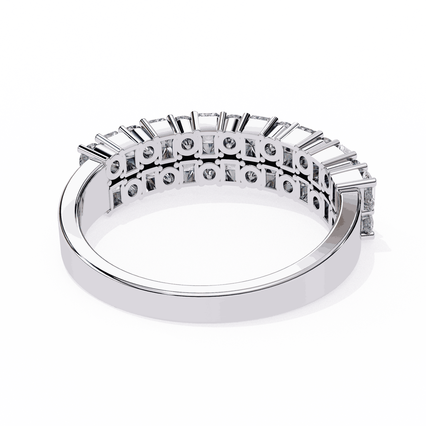 Radiant Cut Lab Grown Diamond Pave Engagement Ring with Double Row Checkerboard Mixed Cut Band
