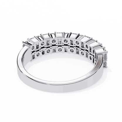 Radiant Cut Lab Grown Diamond Pave Engagement Ring with Double Row Checkerboard Mixed Cut Band