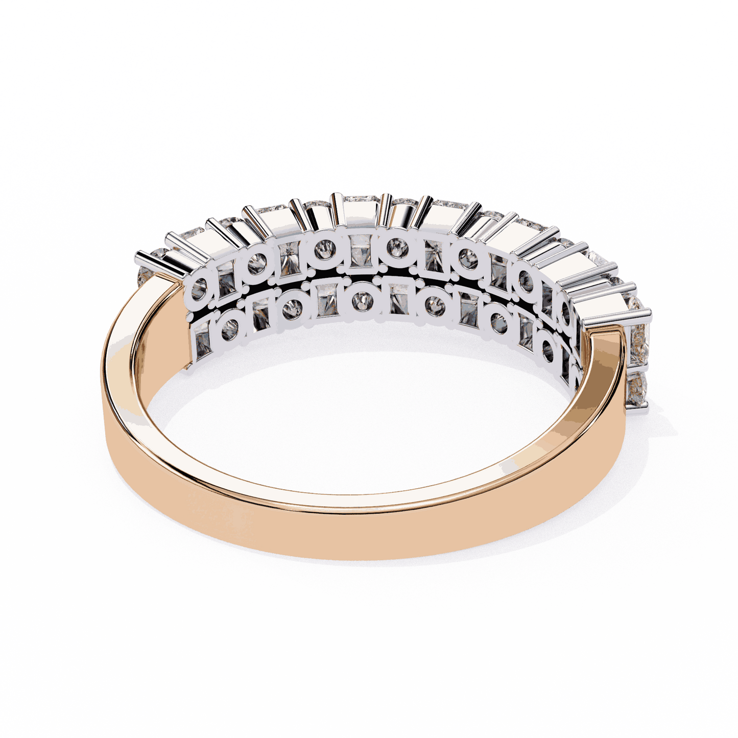 Radiant Cut Lab Grown Diamond Pave Engagement Ring with Double Row Checkerboard Mixed Cut Band
