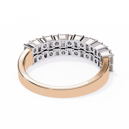 Radiant Cut Lab Grown Diamond Pave Engagement Ring with Double Row Checkerboard Mixed Cut Band