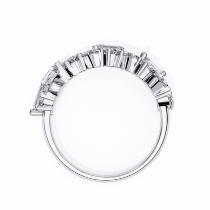 Marquise Cut Lab Grown Diamond Vintage Engagement Ring with Tumbled Mixed Cut Confetti Cluster Band