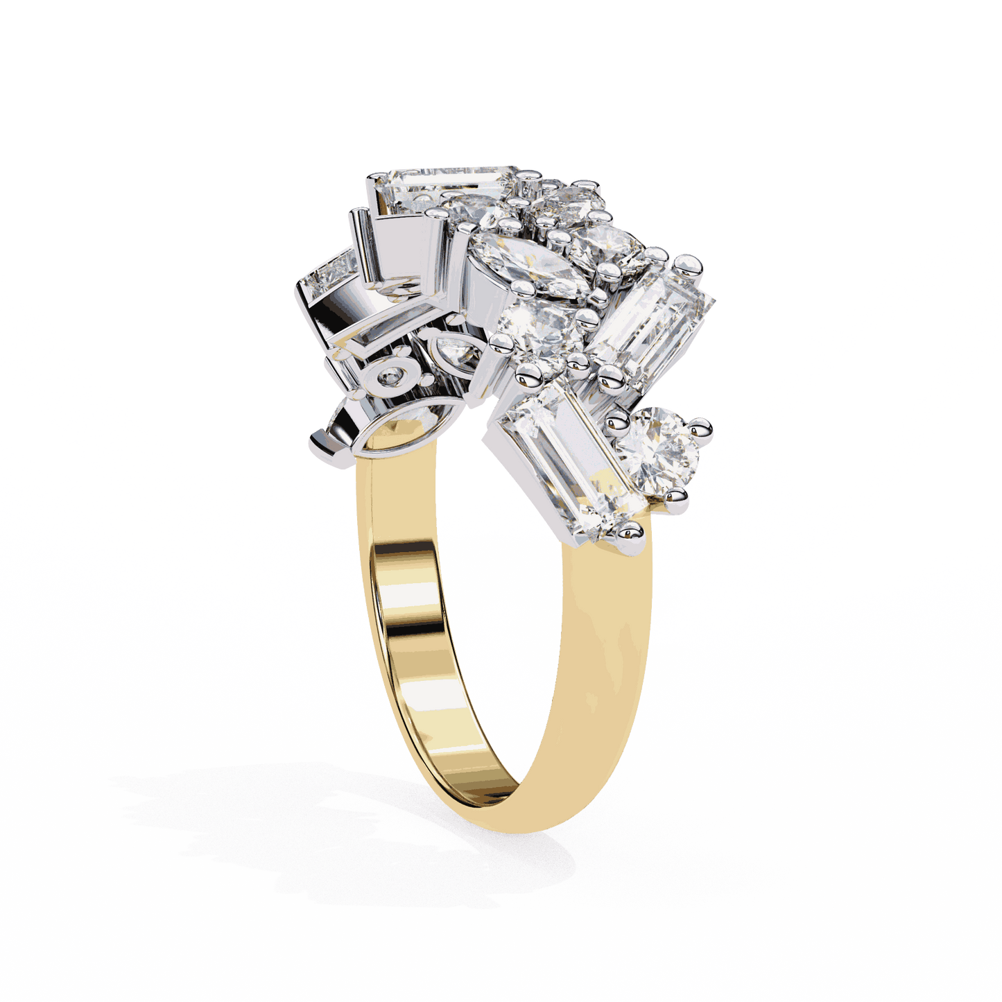 Marquise Cut Lab Grown Diamond Vintage Engagement Ring with Tumbled Mixed Cut Confetti Cluster Band
