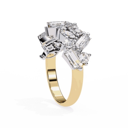 Marquise Cut Lab Grown Diamond Vintage Engagement Ring with Tumbled Mixed Cut Confetti Cluster Band