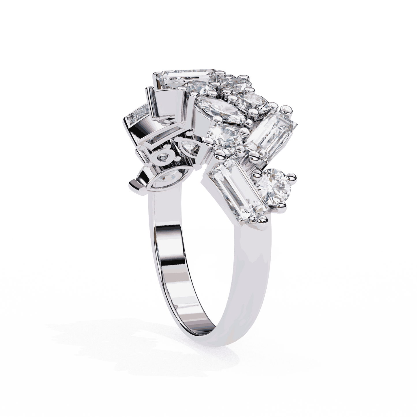 Marquise Cut Lab Grown Diamond Vintage Engagement Ring with Mixed Cut Baguette and Marquise Cluster Band
