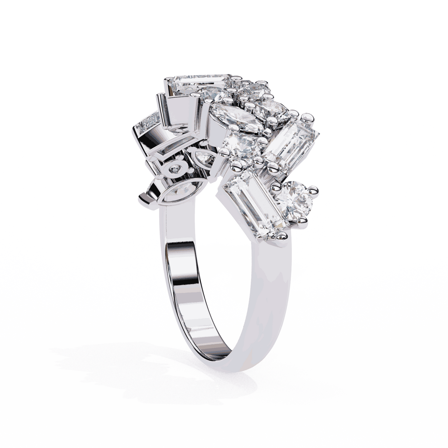 Marquise Cut Lab Grown Diamond Vintage Engagement Ring with Tumbled Mixed Cut Confetti Cluster Band