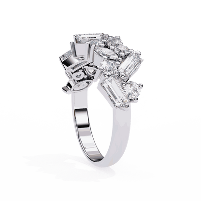 Marquise Cut Lab Grown Diamond Vintage Engagement Ring with Tumbled Mixed Cut Confetti Cluster Band