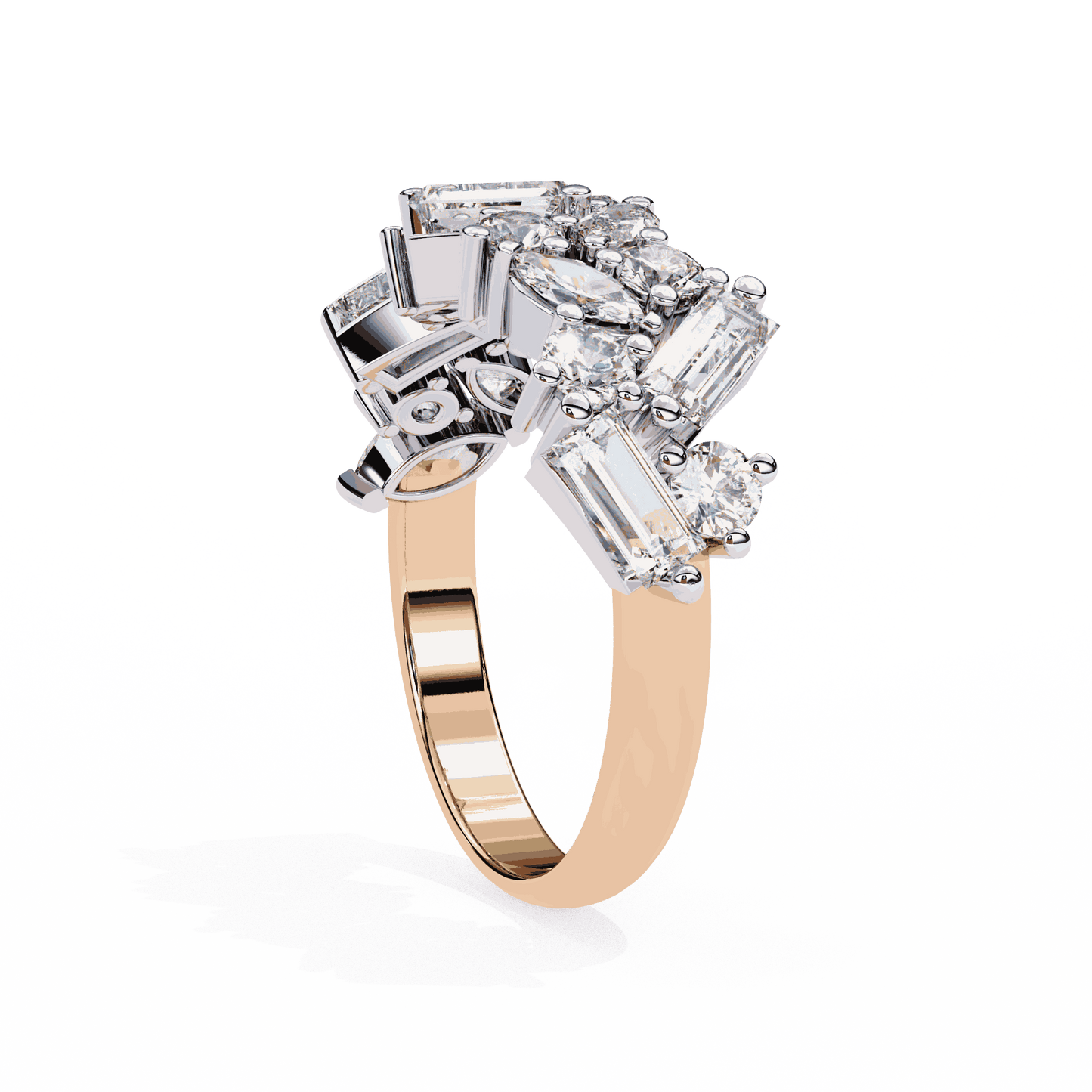 Marquise Cut Lab Grown Diamond Vintage Engagement Ring with Tumbled Mixed Cut Confetti Cluster Band