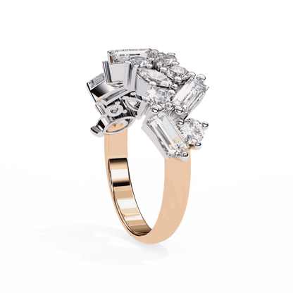Marquise Cut Lab Grown Diamond Vintage Engagement Ring with Tumbled Mixed Cut Confetti Cluster Band