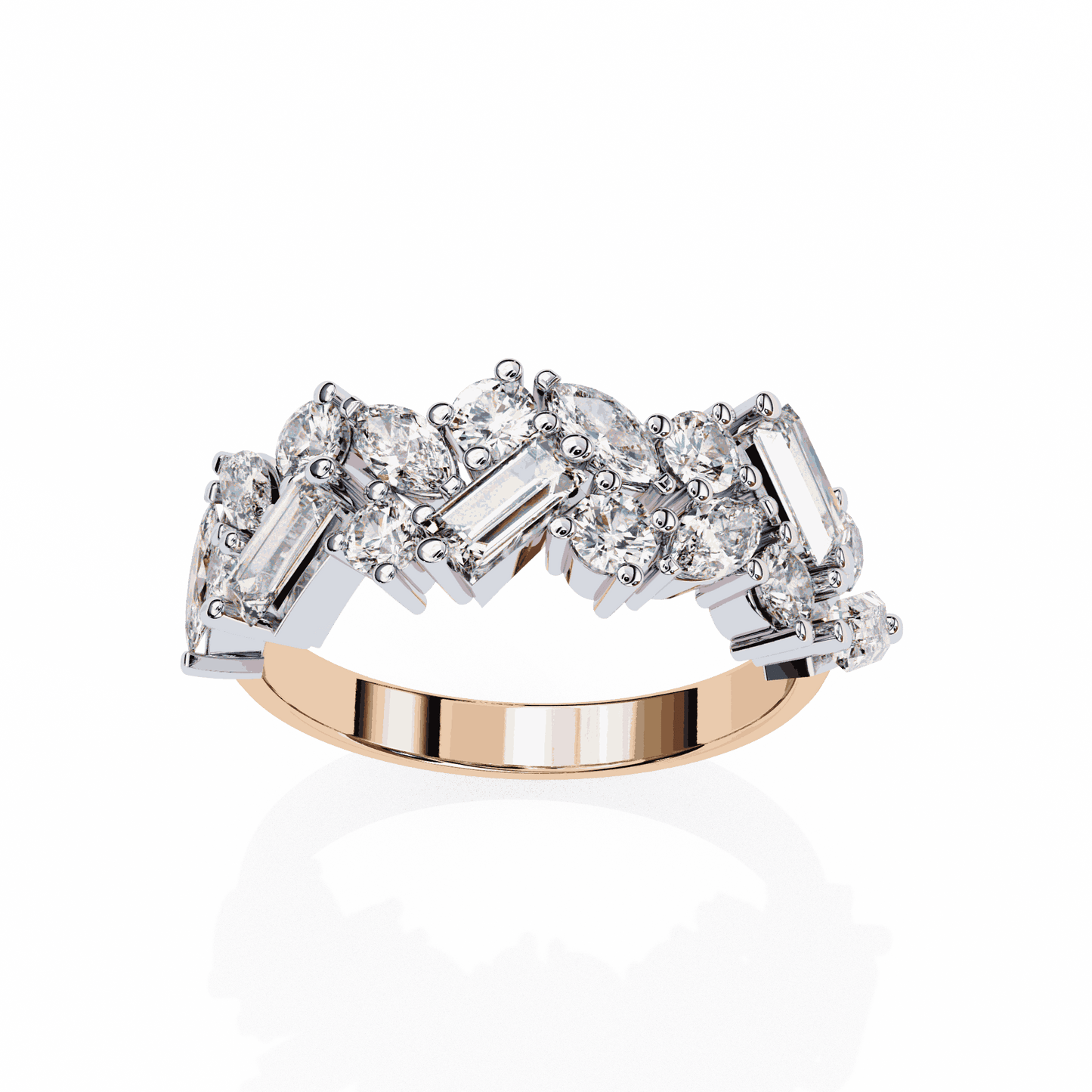 Marquise Cut Lab Grown Diamond Vintage Engagement Ring with Mixed Cut Baguette and Marquise Cluster Band