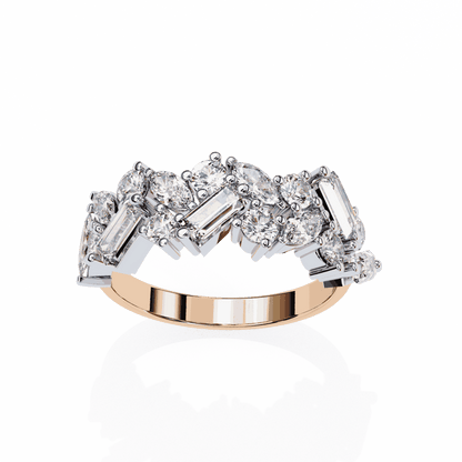 Marquise Cut Lab Grown Diamond Vintage Engagement Ring with Tumbled Mixed Cut Confetti Cluster Band