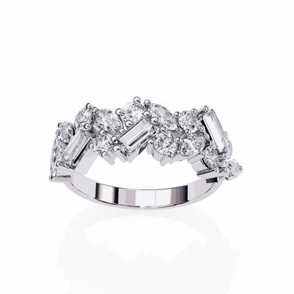 Marquise Cut Lab Grown Diamond Vintage Engagement Ring with Mixed Cut Baguette and Marquise Cluster Band