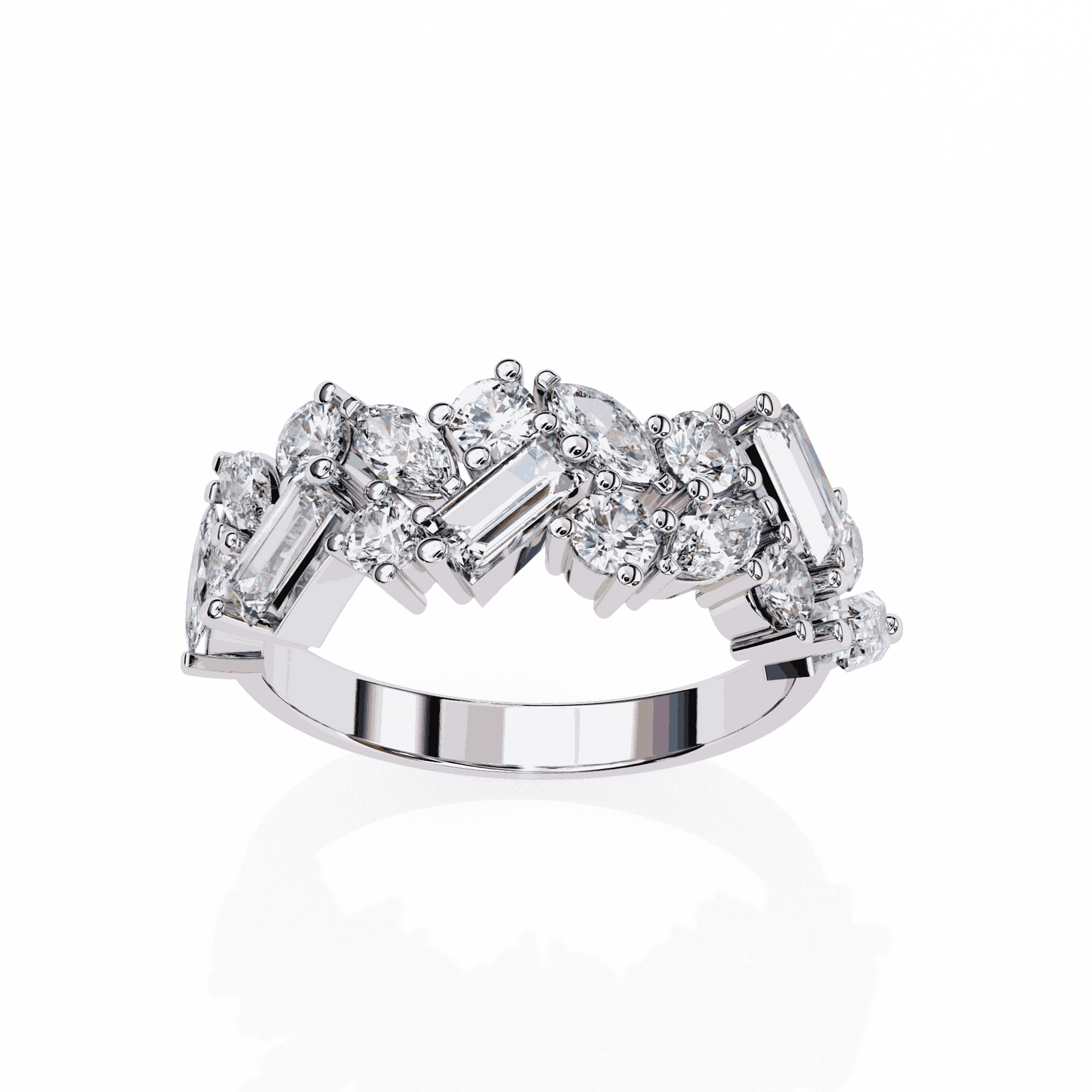 Marquise Cut Lab Grown Diamond Vintage Engagement Ring with Tumbled Mixed Cut Confetti Cluster Band