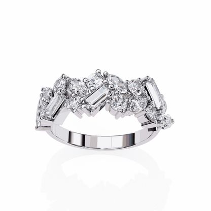 Marquise Cut Lab Grown Diamond Vintage Engagement Ring with Tumbled Mixed Cut Confetti Cluster Band
