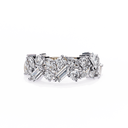 Marquise Cut Lab Grown Diamond Vintage Engagement Ring with Tumbled Mixed Cut Confetti Cluster Band