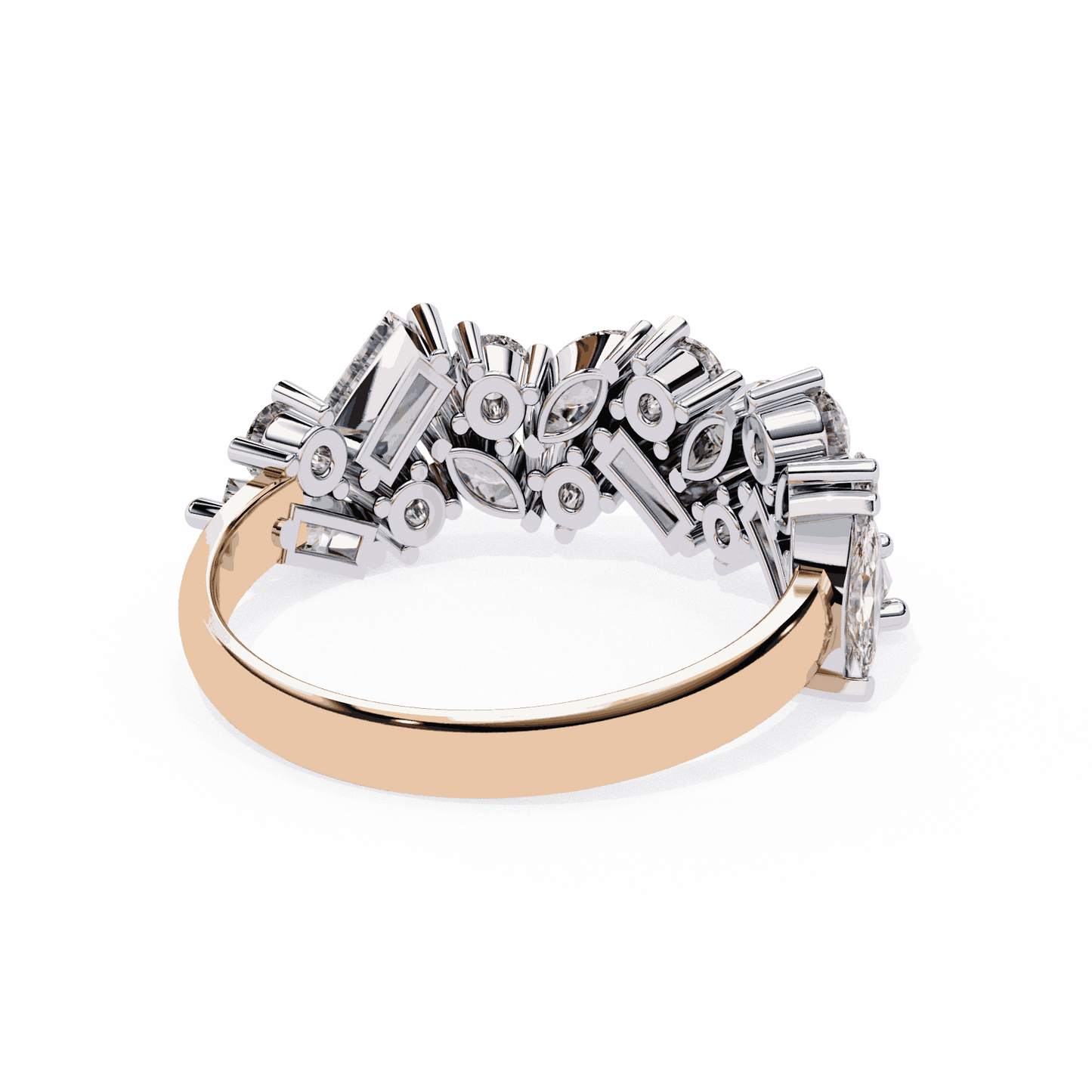 Marquise Cut Lab Grown Diamond Vintage Engagement Ring with Mixed Cut Baguette and Marquise Cluster Band