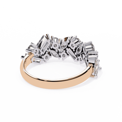 Marquise Cut Lab Grown Diamond Vintage Engagement Ring with Mixed Cut Baguette and Marquise Cluster Band