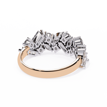 Marquise Cut Lab Grown Diamond Vintage Engagement Ring with Tumbled Mixed Cut Confetti Cluster Band