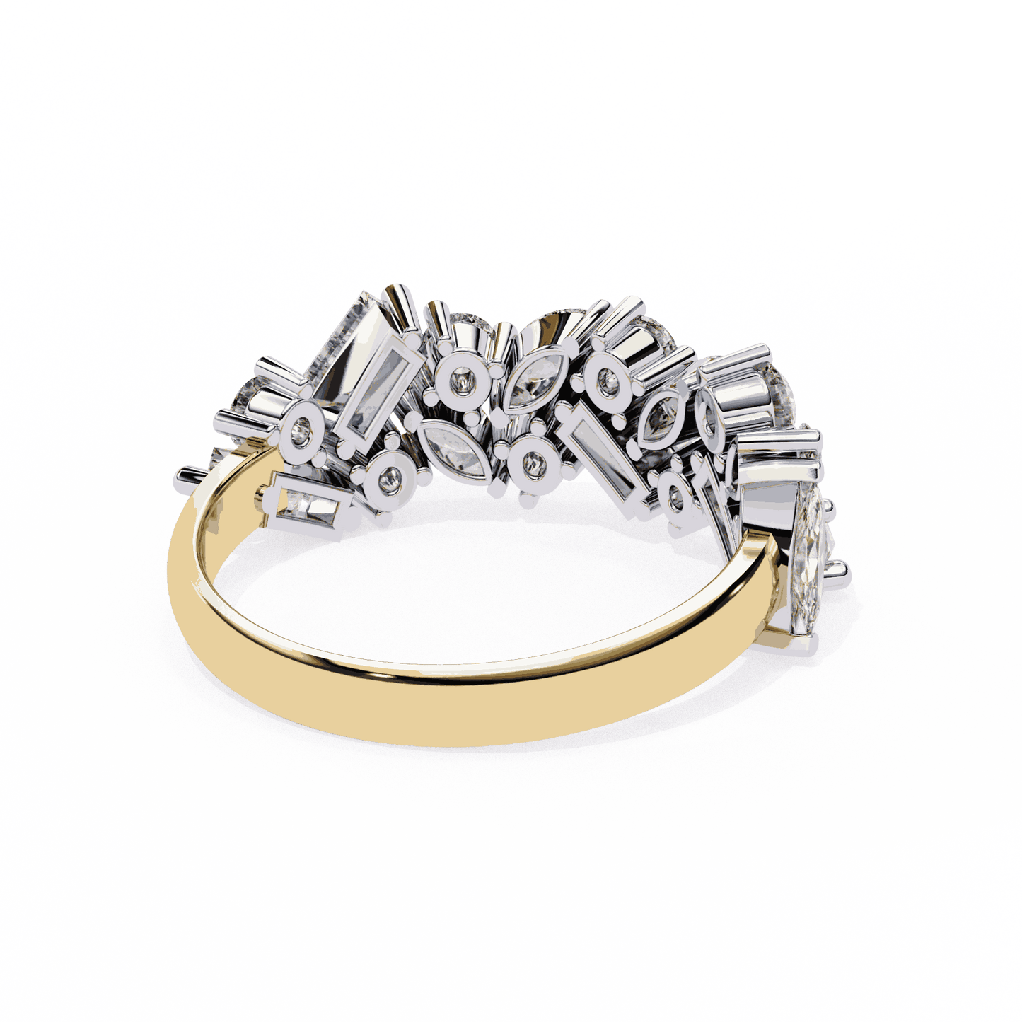 Marquise Cut Lab Grown Diamond Vintage Engagement Ring with Mixed Cut Baguette and Marquise Cluster Band