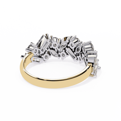 Marquise Cut Lab Grown Diamond Vintage Engagement Ring with Mixed Cut Baguette and Marquise Cluster Band