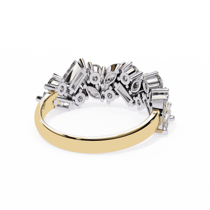 Marquise Cut Lab Grown Diamond Vintage Engagement Ring with Tumbled Mixed Cut Confetti Cluster Band